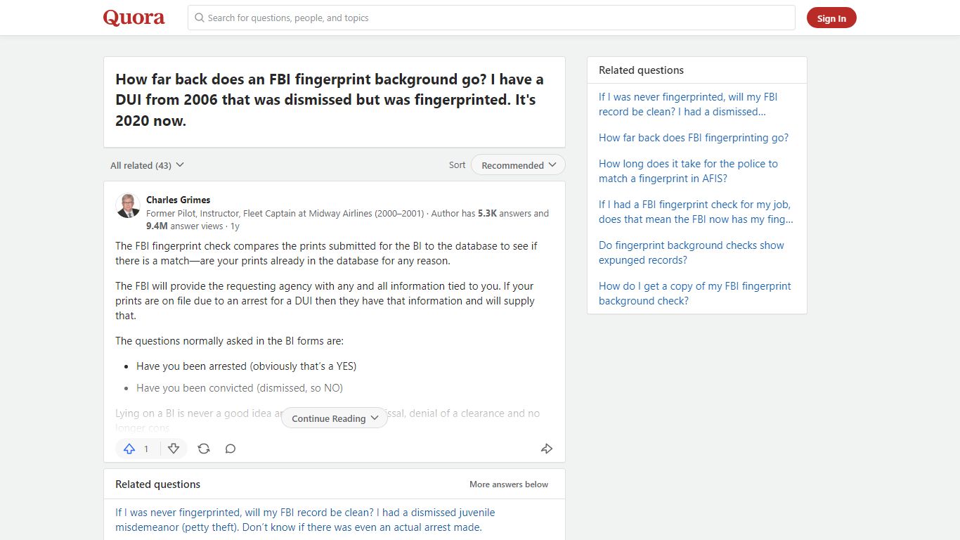 How far back does an FBI fingerprint background go? I have a ... - Quora